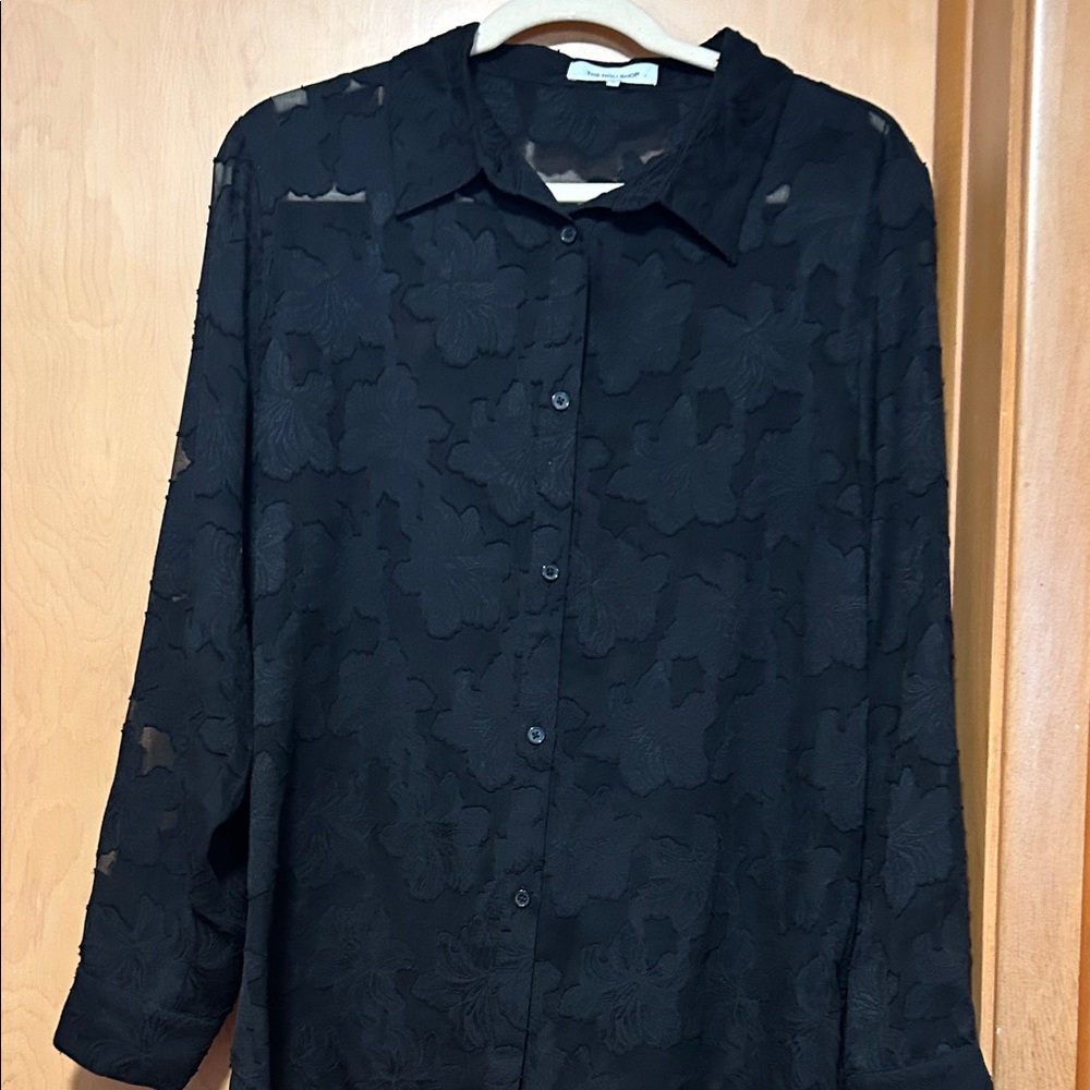 Noli Black Floral Jacquard Button-Down Shirt Size XL Chic Date Night GALA Casual